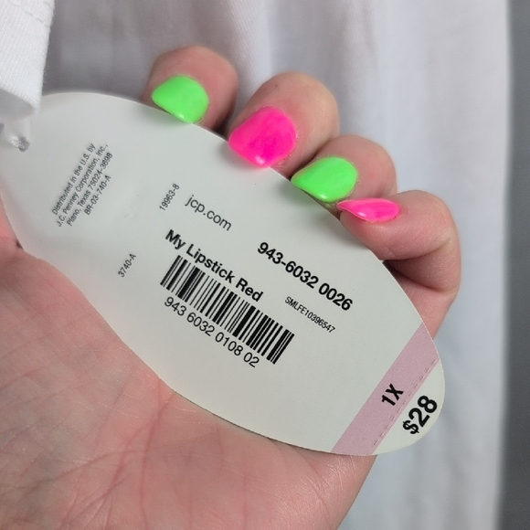 White Short Sleeve Tee with Red Text - Picture 5 of 7